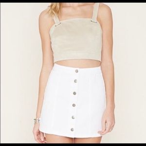 White button down mini denim skirt